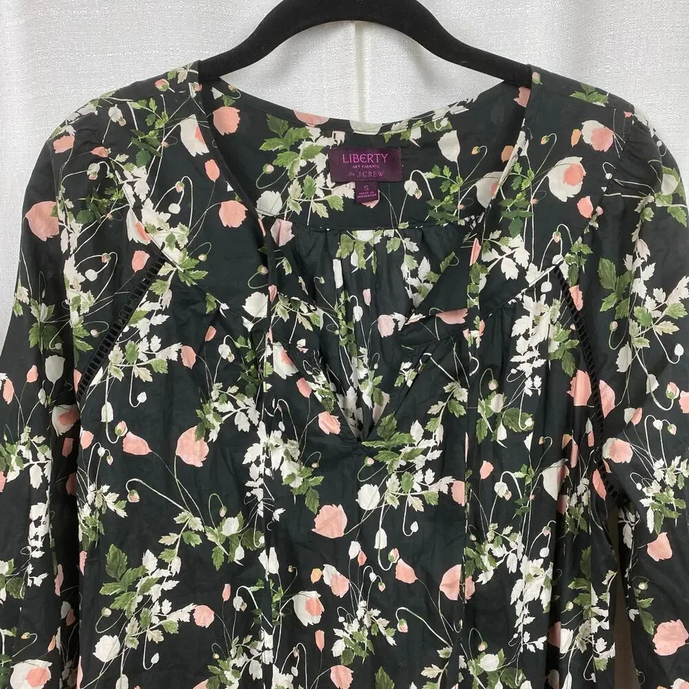 J.Crew x Liberty of London Black Floral Poppy Dream Peasant Blouse Sz.S
